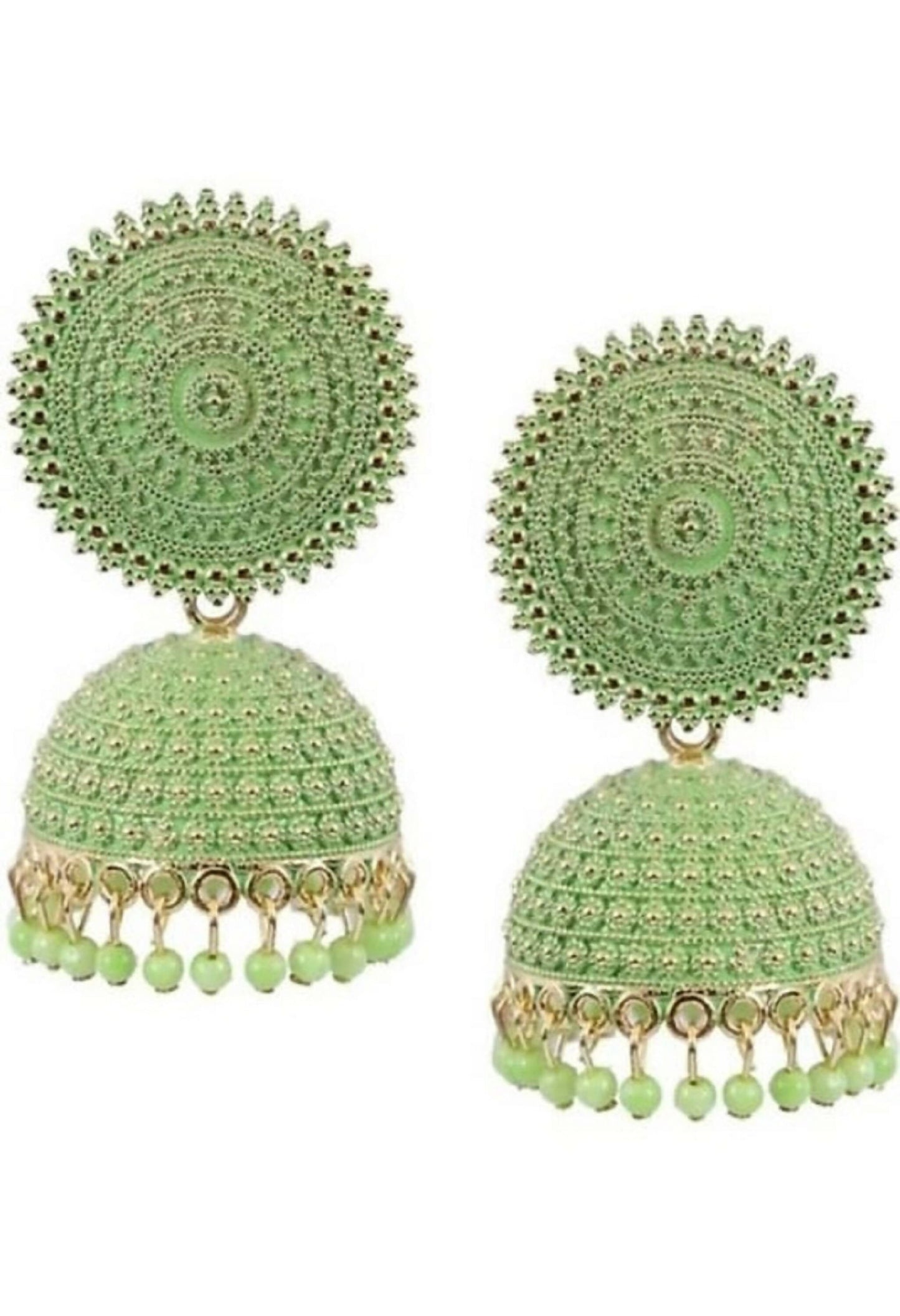 Mominos Fashion Joharkamal Gold-Polished Meenakari Jhumkas For Women & Girls (Pista Green) - Mominos Fashion