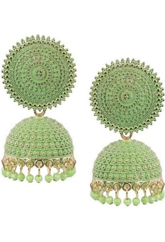 Mominos Fashion Joharkamal Gold-Polished Meenakari Jhumkas For Women & Girls (Pista Green) - Mominos Fashion