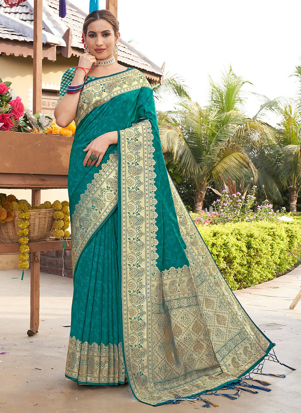 Sky Blue Banarasi Silk Woven Design Saree with Unstitched Blouse Piece - Aachal | Swadesiicart