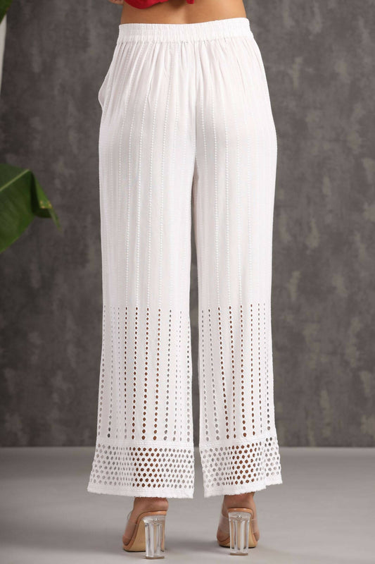 Juniper Women White Rayon Woven Design Flared Palazzo | Swadesiicart