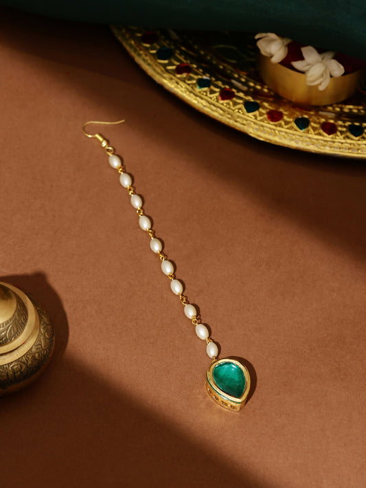 Ruby Raang Green Tear Drop Green Meenakari Maang Tikka | Swadesiicart