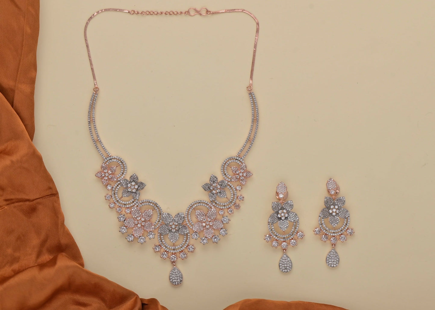 Joban Fashion Women Brass Golden White Ad Necklace Set - Swadesiicart