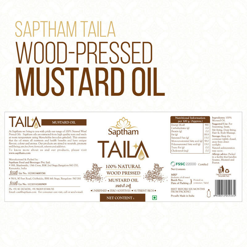 Saptham Taila 100% Wood Pressed Mustard Oil - Swadesiicart