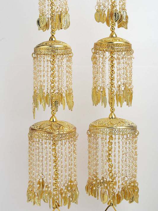 NVR Women's Pack Of 2 Gold-Polished & White Pearl Beaded Bridal Layered Heavy Kaleera Sets - Swadesiicart