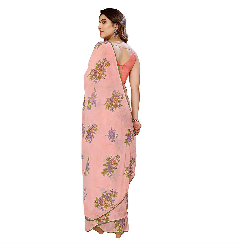 Women's Partywear Designer Peach Georgette Fancy Saree - Satrangi | Swadesiicart