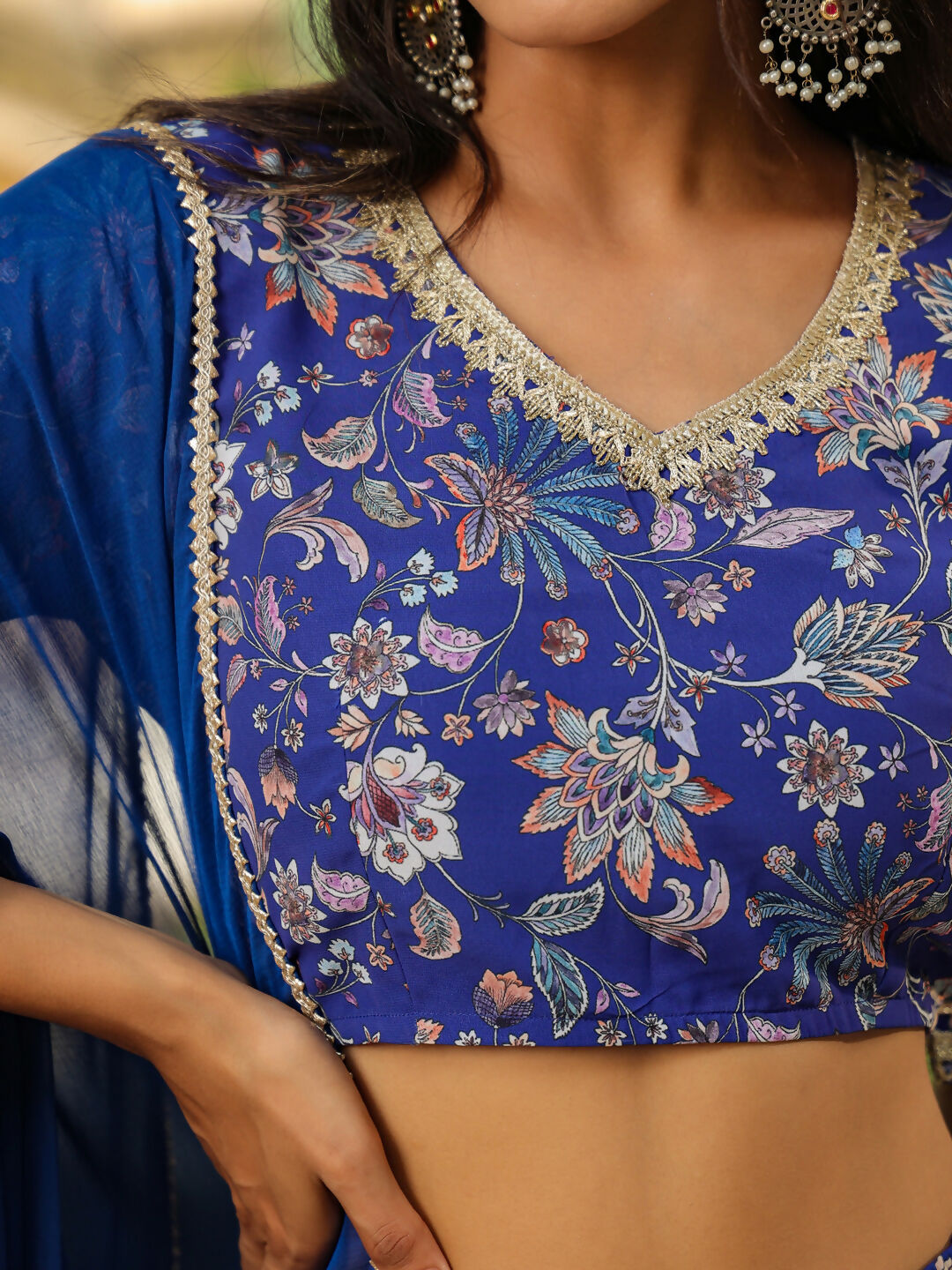 Janasya Blue Georgette Floral Lehenga Choli Dupatta | Swadesiicart