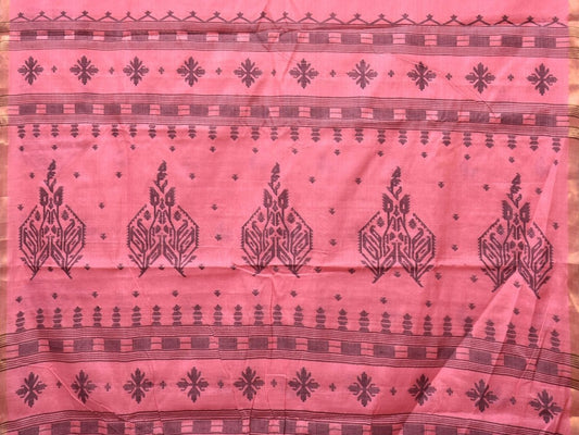 Baby Pink Khadi Cotton Handloom Saree with Buta and One Side Border Design - Global Threads | Swadesiicart
