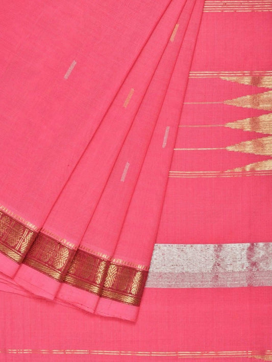 Baby Pink Khadi Cotton Handloom Saree with Doby Border and Zari Strips Pallu Design - Global Threads | Swadesiicart