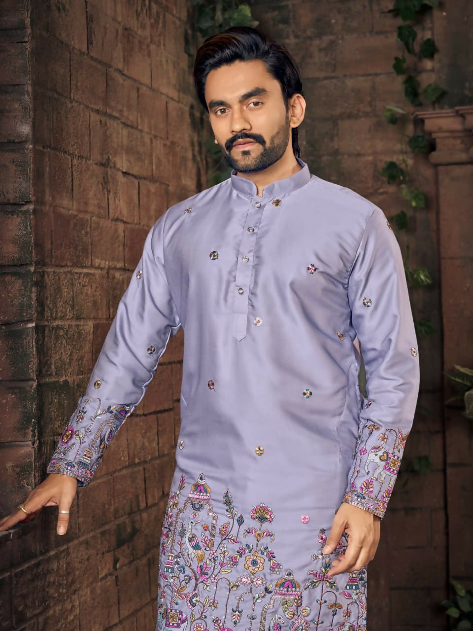 Anaita Purple Multi Thread Work Silk Straight Kurta