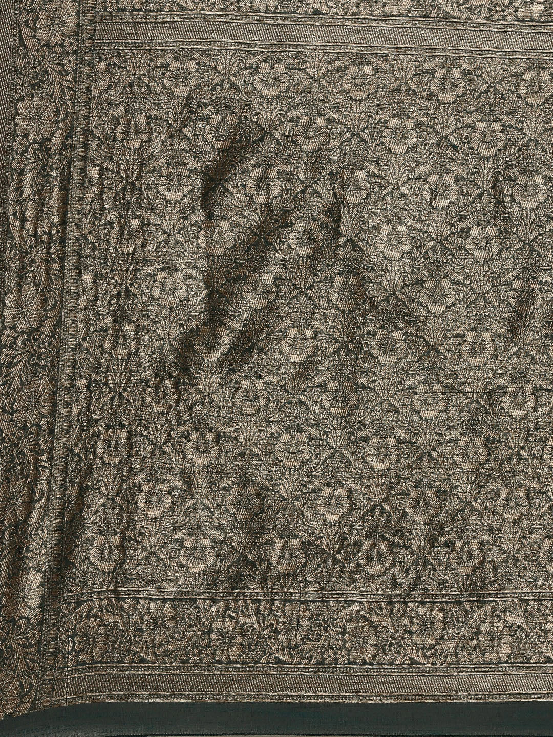 Saree Mall Green Floral Linen Blend Banarasi Saree | Swadesiicart