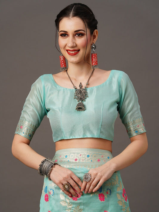 Mitera Floral Organza Banarasi Zari Saree With Blouse Piece | Swadesiicart
