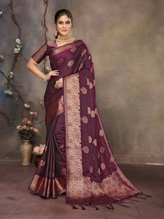 Joban Fashion Magenta Pink Woven Jacquard Banarasi Silk Sarees | Swadesiicart