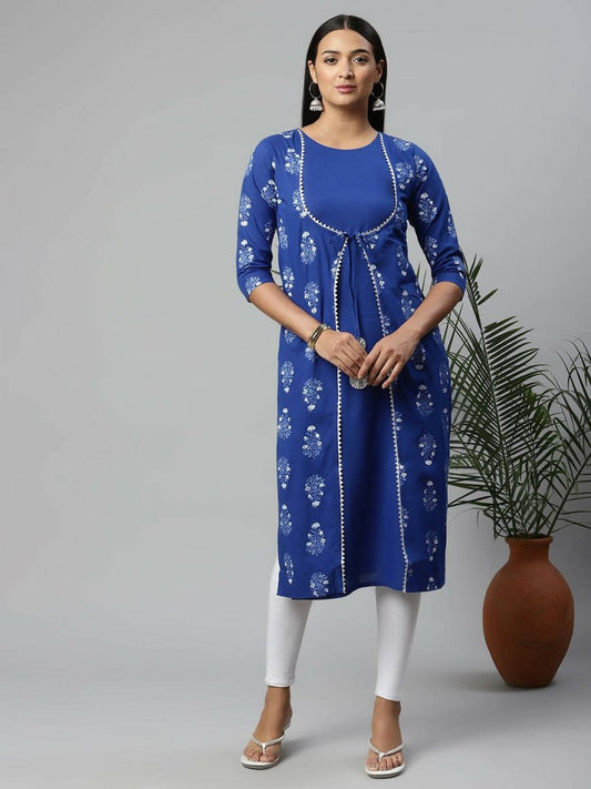 Ahalyaa Womens Beautiful Royal Blue Pure Cotton Printed Kurtas | Swadesiicart