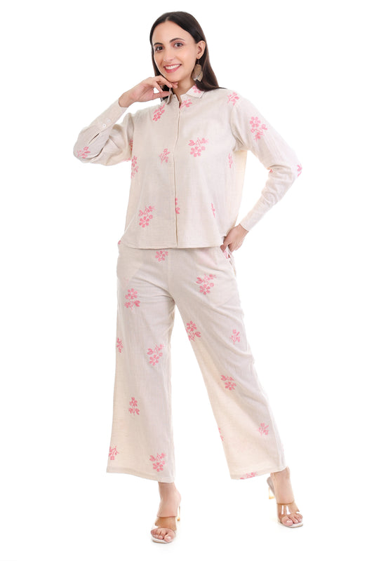 Jaitra Apparels Off White Embroidered Premium Pure Cotton Co-Ord Set For Women - Swadesiicart