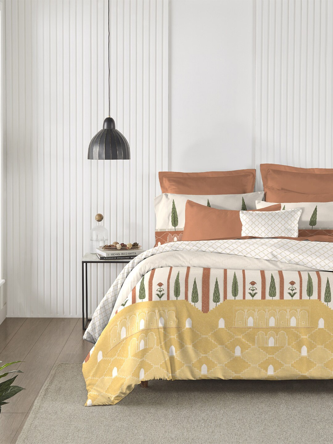 MYTRIDENT Road To Jaipur Brown Cotton 210 TC King Bedsheet & 2 Pillow Covers - Swadesiicart