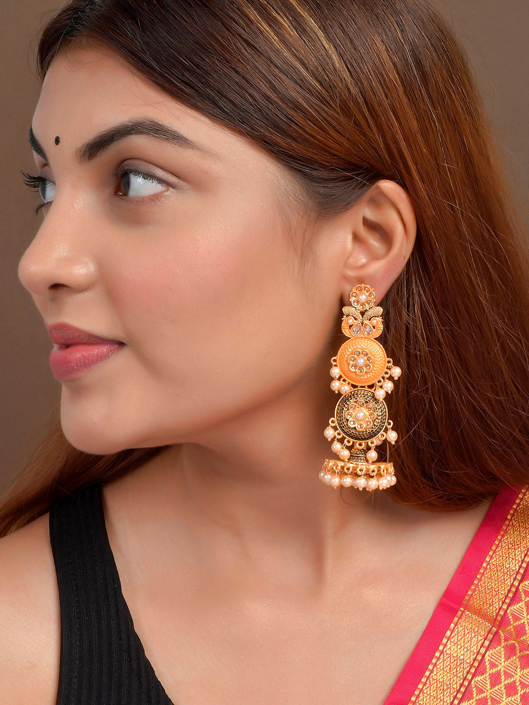 Shoshaa Gold-Toned Contemporary Jhumkas Earrings | Swadesiicart