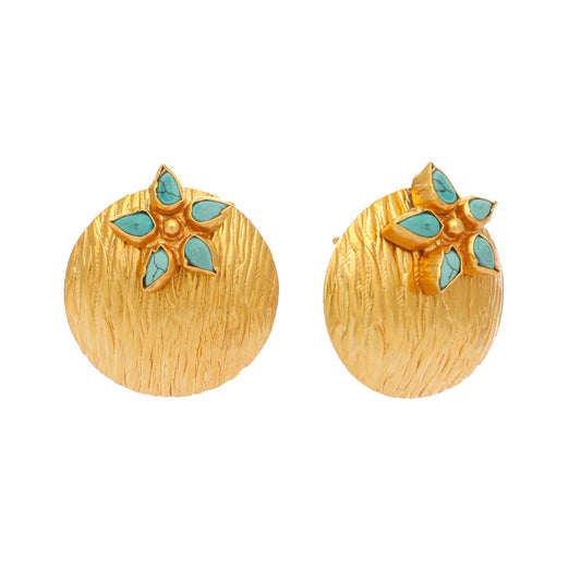 Nuyug 22K Gold-Plated Turquoise Flower Stud Earrings | Swadesiicart