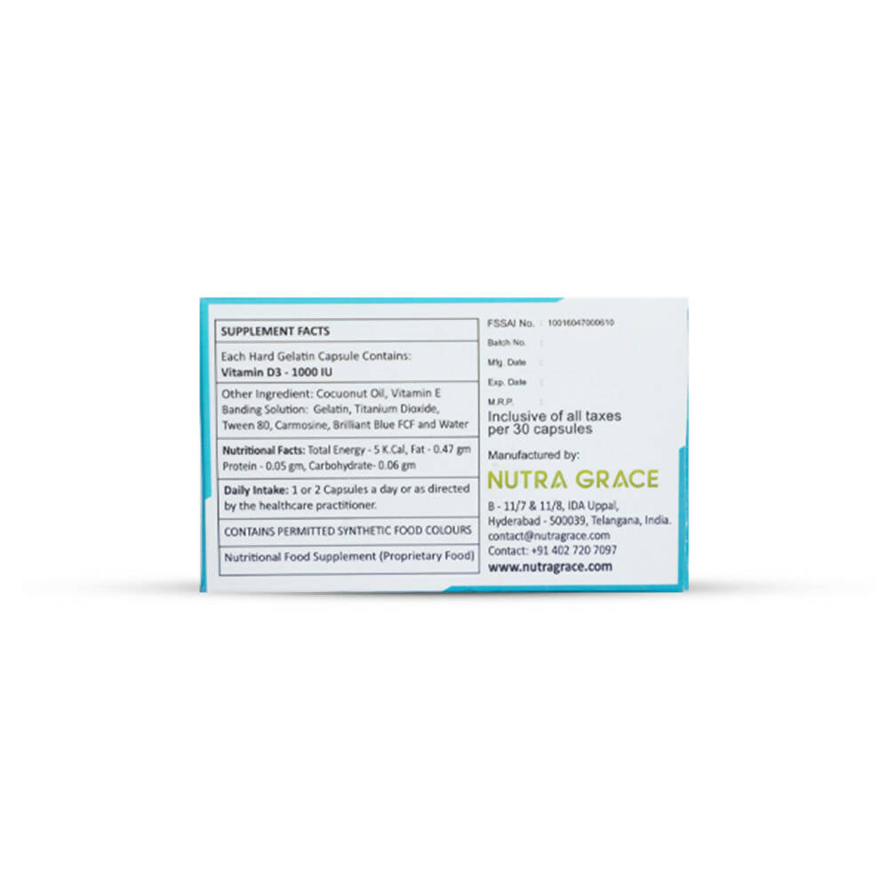 Nutra Grace D3 1k Vitamin D3 1000 I.U Capsules - Swadesiicart