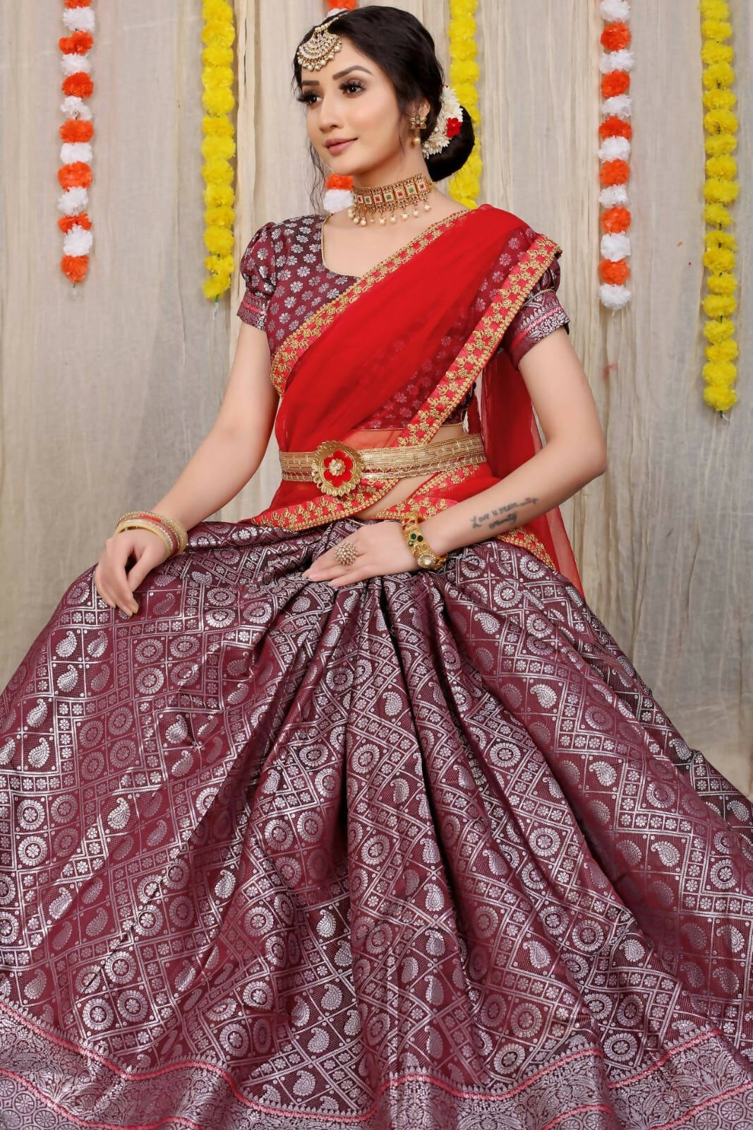 DEIANA'S Beautiful Pure Jari Silk Weaving Lehengha Choli - Brown | Swadesiicart