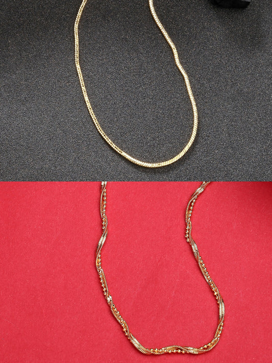 NVR Women's Set of 2 Gold-Polished Minimal Chain | Swadesiicart