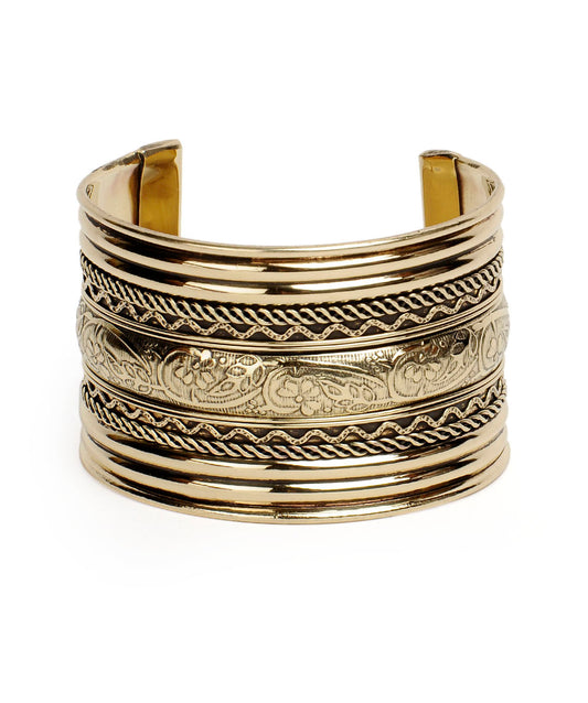 Brass Alloy Classic Engraved Gold Cuff Bangle - The Pari - The Pari - Dinesh Associates