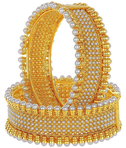 Gold-Polished Alloy Pearl Studded Designer Screw Bangle Set - The Pari - The Pari - Dinesh Associates