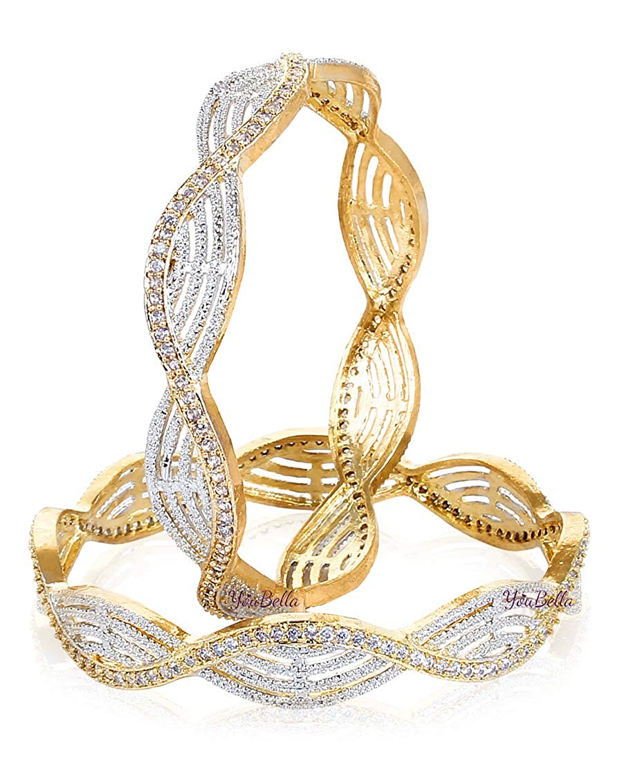 Gold-Polished Alloy Spiral Design American Diamond Bangles - The Pari - Swadesiicart
