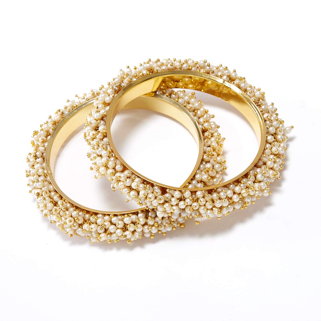 Gold-Polished Alloy Combo Of Handmade Gold And Pearl Bangle - The Pari - Swadesiicart