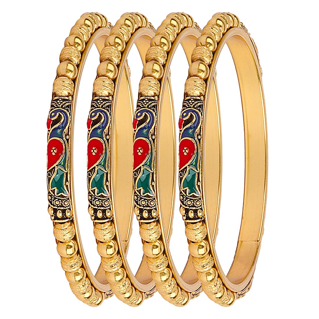 Gold-Polished Alloy Peacock Design Set Of 4 Bangles - The Pari - Swadesiicart