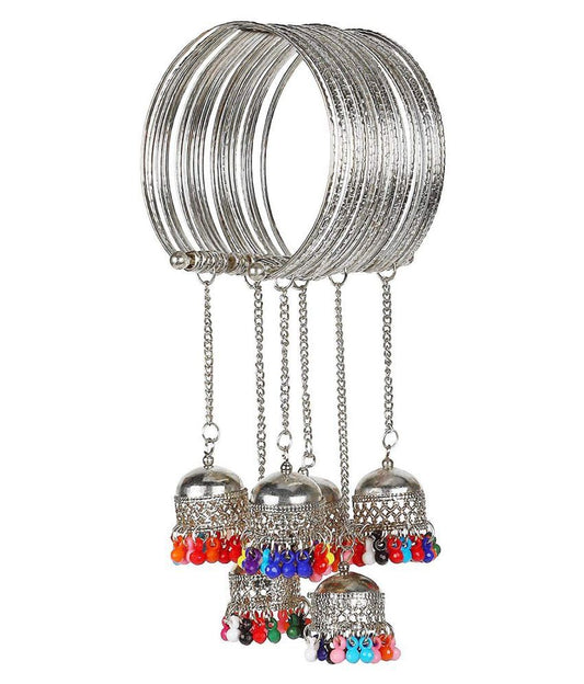 Silver-Plated Alloy Oxidised Bangle With Jhumki Hanging - The Pari - The Pari - Dinesh Associates
