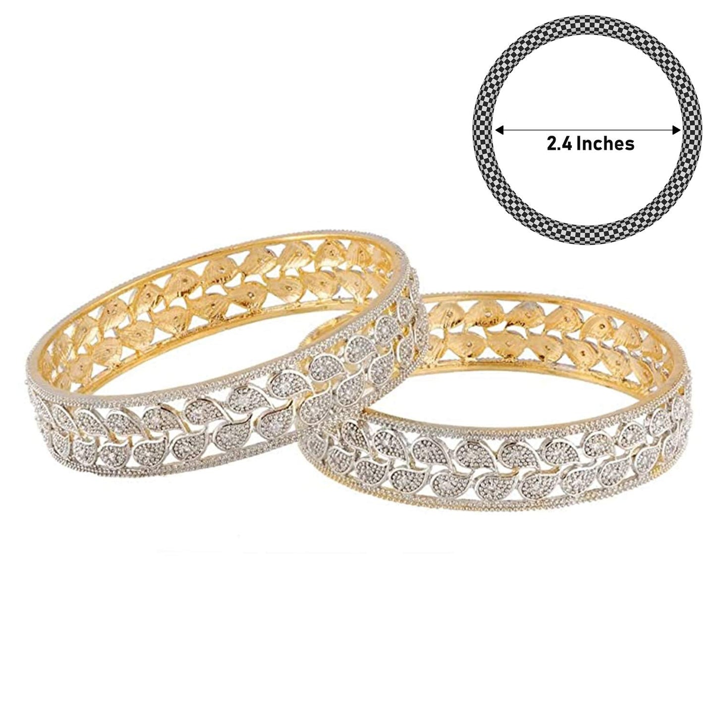 Gold-Polished Alloy Broad Leaf Design American Diamond Bangles - The Pari - Swadesiicart