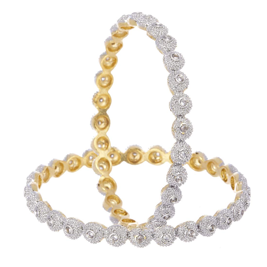 Gold-Polished Alloy Round Thin American Diamond Bangle Set - The Pari - Swadesiicart