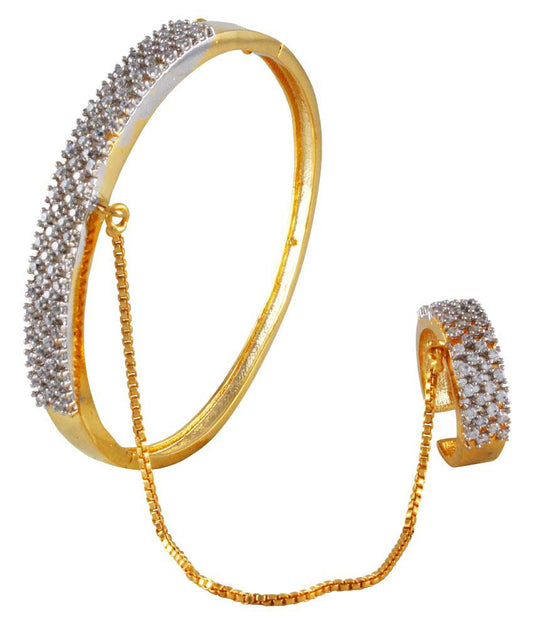 Gold-Plated Alloy American Diamond Bracelet With Ring - The Pari - Distacart