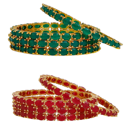 Gold-Polished Alloy Combo Of Ruby And Green Ad Bangles - The Pari - The Pari - Dinesh Associates