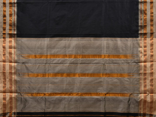 Black and Cream Narayanpet Silk Handloom Plain Saree with Traditional Border Design No Blouse - Global Threads | Swadesiicart