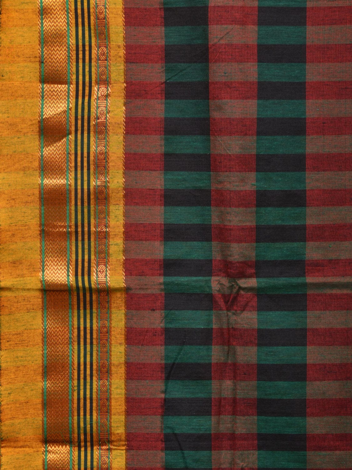 Black and Yellow ilkal Cotton Saree with Checks Design No Blouse - Global Threads | Swadesiicart