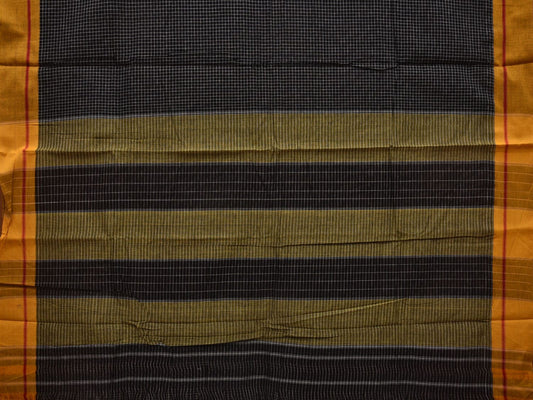 Black ilkal Cotton Handloom Saree with Checks Design No Blouse - Global Threads | Swadesiicart