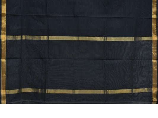 Black Khadi Cotton Handloom Plain Saree with Zari Border - Global Threads | Swadesiicart