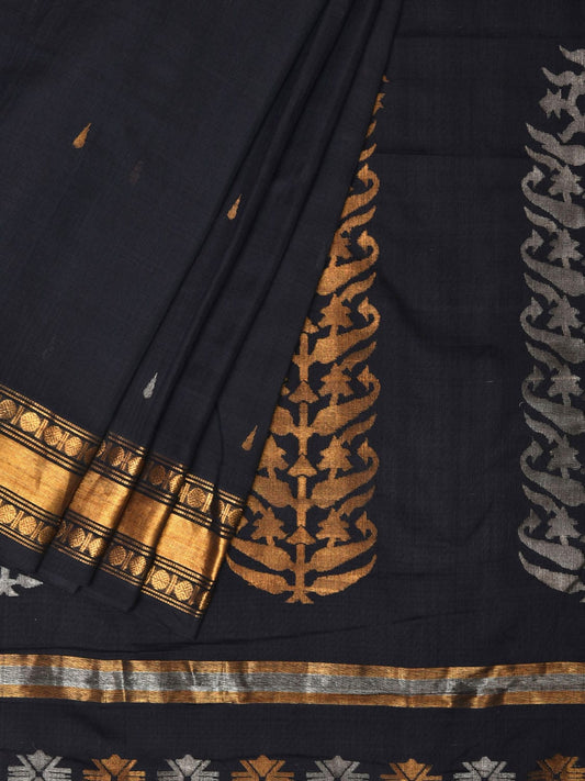 Black Uppada Cotton Handloom Saree with Karpur Pallu Design - Global Threads | Swadesiicart
