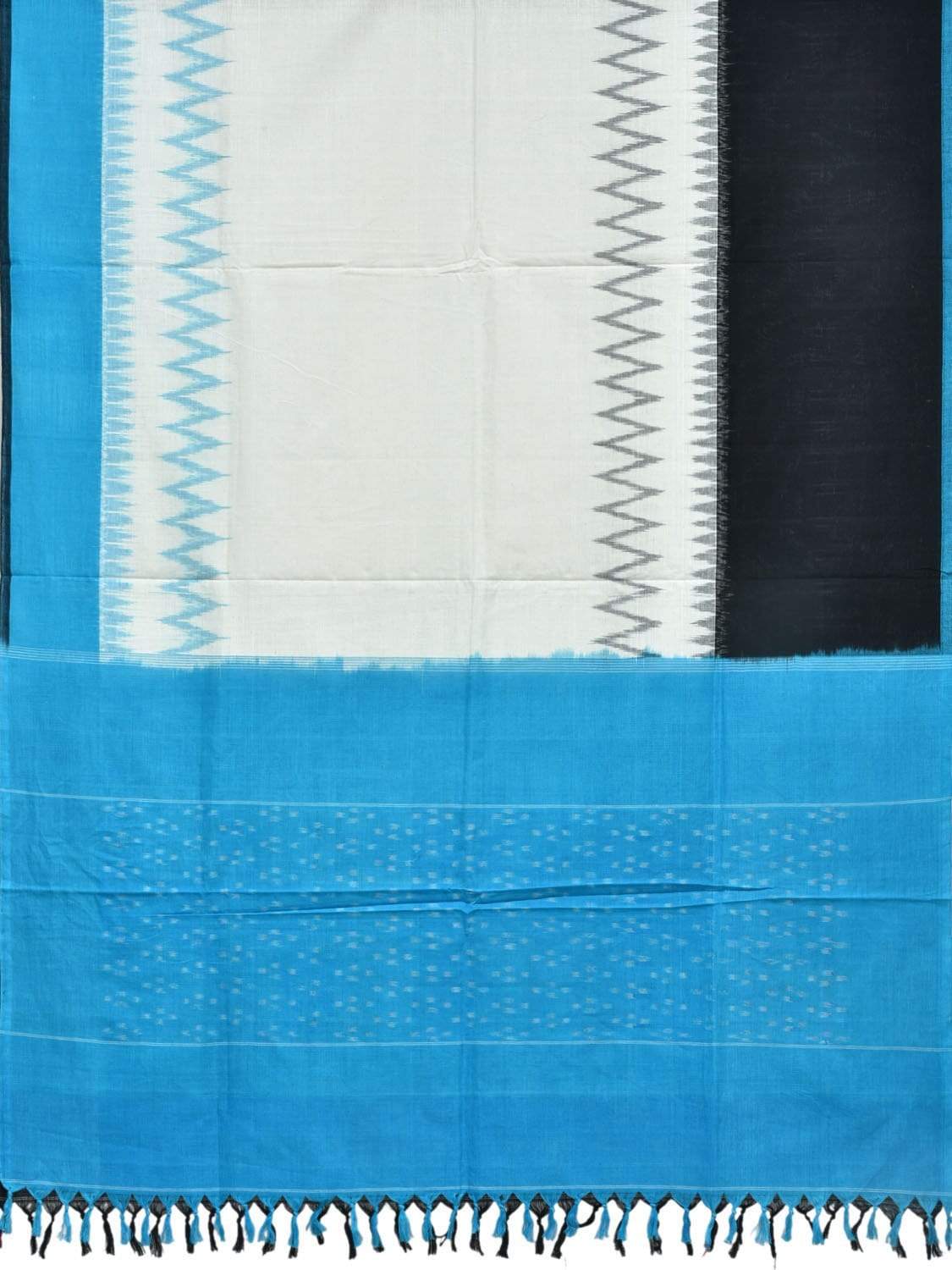 Blue and Black Pochampally Ikat Cotton Handloom Dupatta with Ganga-Jamuna Border - Global Threads | Swadesiicart