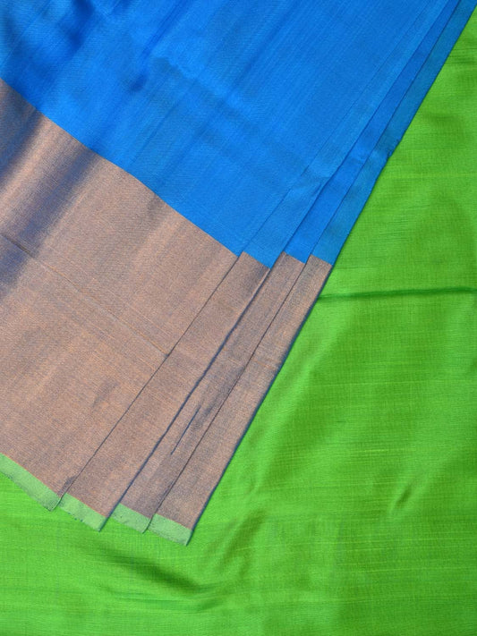 Blue and Green Uppada Silk Handloom Plain Saree with Big Border Design - Global Threads | Swadesiicart