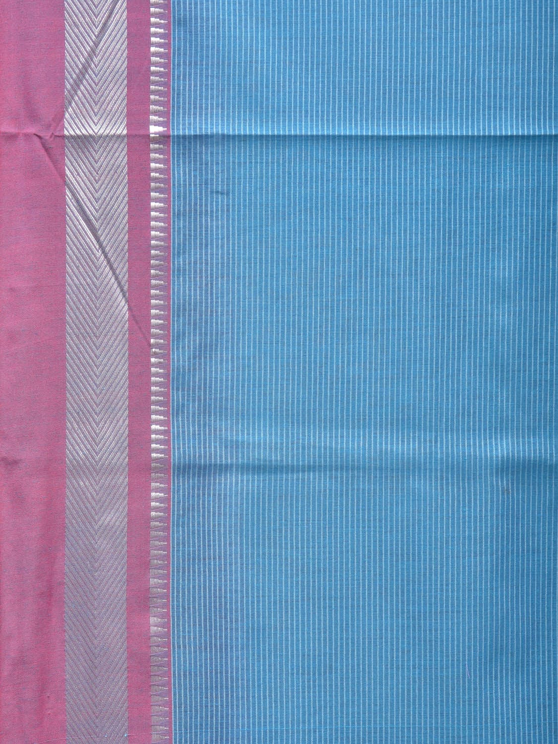 Blue and Pink Bamboo Cotton Saree with Strips Design No Blouse - Global Threads | Swadesiicart