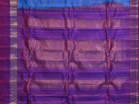 Blue Gadwal Silk Handloom Saree with Strips Border Design - Global Threads | Swadesiicart