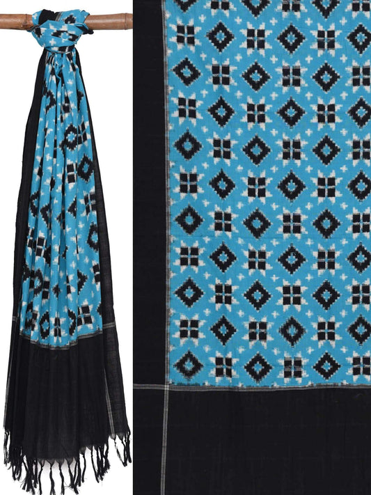 Blue Pochampally Ikat Telia Cotton Handloom Dupatta - Global Threads | Swadesiicart