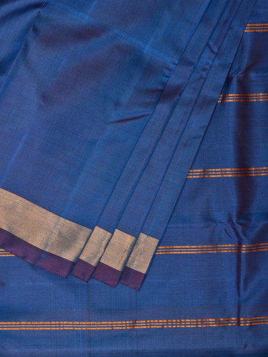 Blue Uppada Silk Handloom Plain Saree with Strips Pallu Design - Global Threads | Swadesiicart