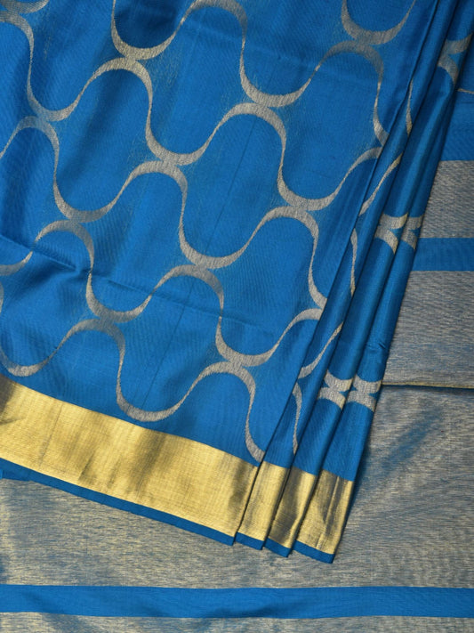 Blue Uppada Silk Handloom Saree with All Over Grill Design - Global Threads | Swadesiicart