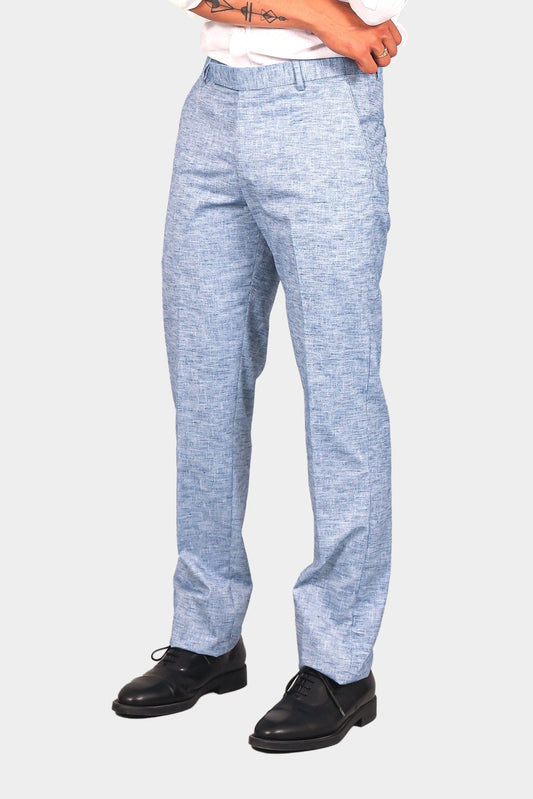 Bluebird Men's Blue Linen Formal Trouser | Swadesiicart