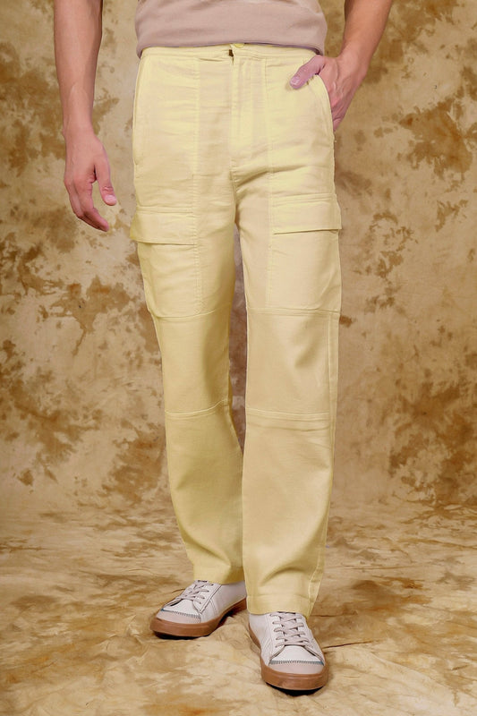 Bluebird Men's Cotton Cargo Pants Loose Fit Beige | Swadesiicart