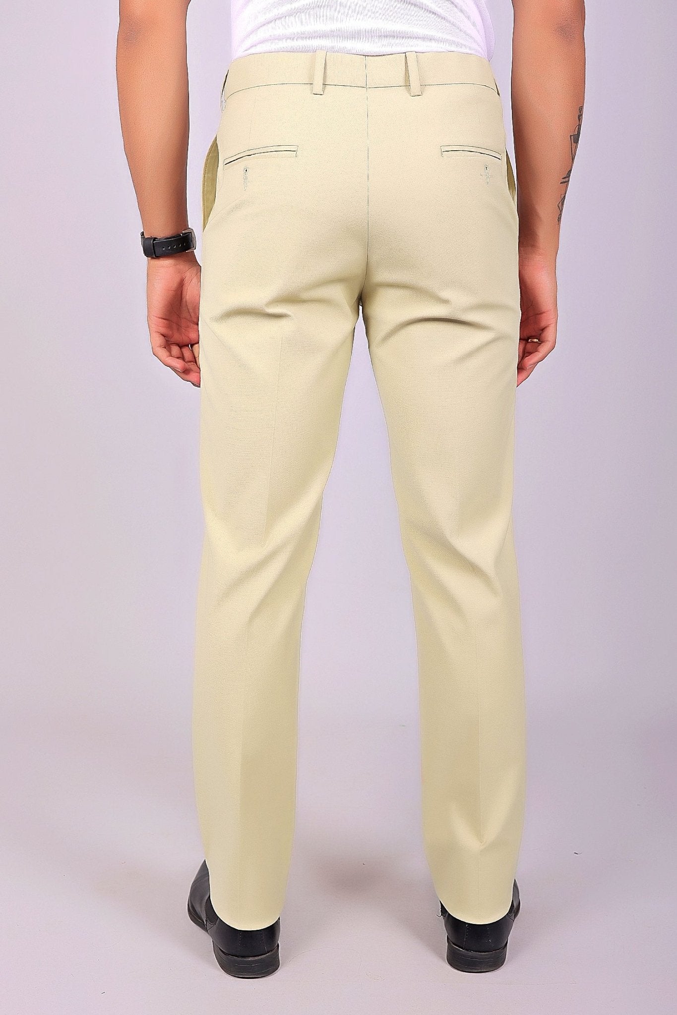 Bluebird Men's Cream Stretch Band Trousers | Swadesiicart
