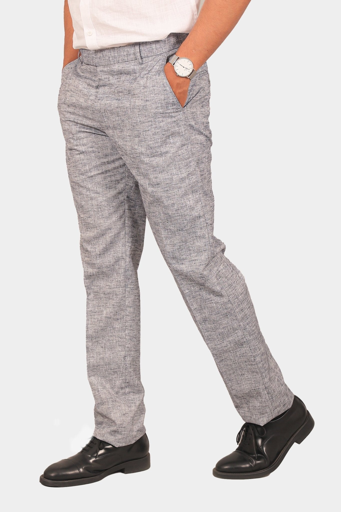 Bluebird Men's Dark Black Linen Formal Trouser | Swadesiicart